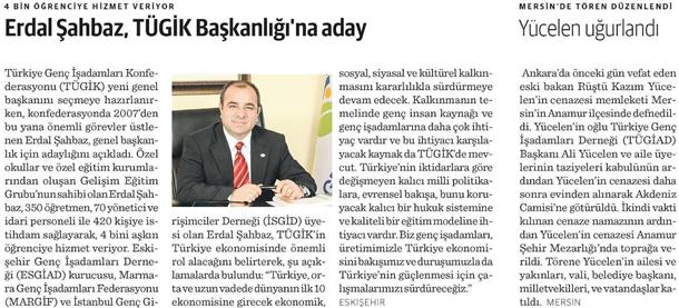 TÜGİK YİK Başkan Yardımcısı Erdal Şahbaz basındaki yansımaları