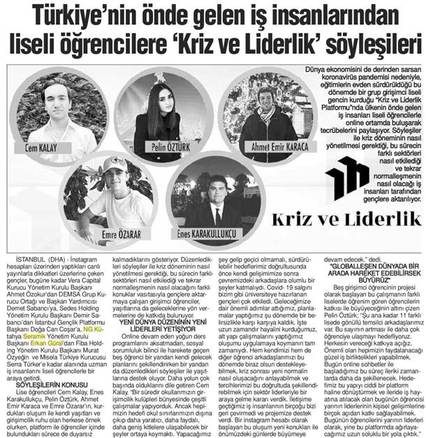 İş insanlarından liseli öğrencilere 'Kriz ve Liderlik' söyleşileri