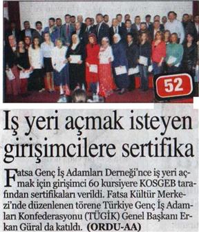 İş yeri açmak isteyen girişimcilere sertifika.
