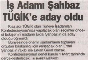 İş adamı Şahbaz TÜGİK'e aday oldu.