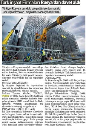 Türk inşaat Firmaları Rusya'dan davet aldı.