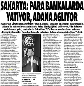Sakarya  Para Bankalarda yatıyor, Adana ağlıyor .