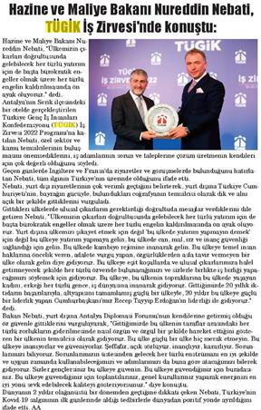 Nebati, TÜGİK İş Zirvesi'nde konuştu.