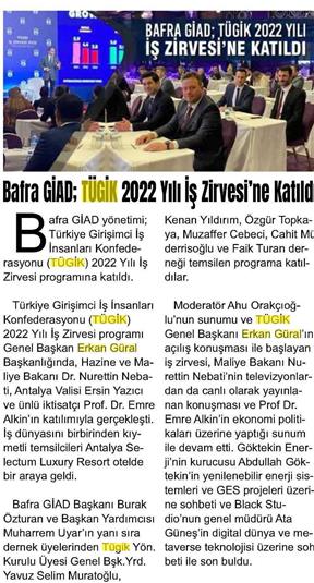 Bafra GİAD; TÜGİK 2022 Yılı İş Zirvesi'ne katıldı.