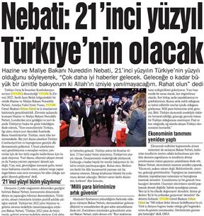 Nebati: 21 'inci yüzyıl Türkiye'nin olacak.