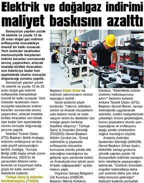 Elektrik ve doğalgaz indirimi maliyet baskısını azalttı.